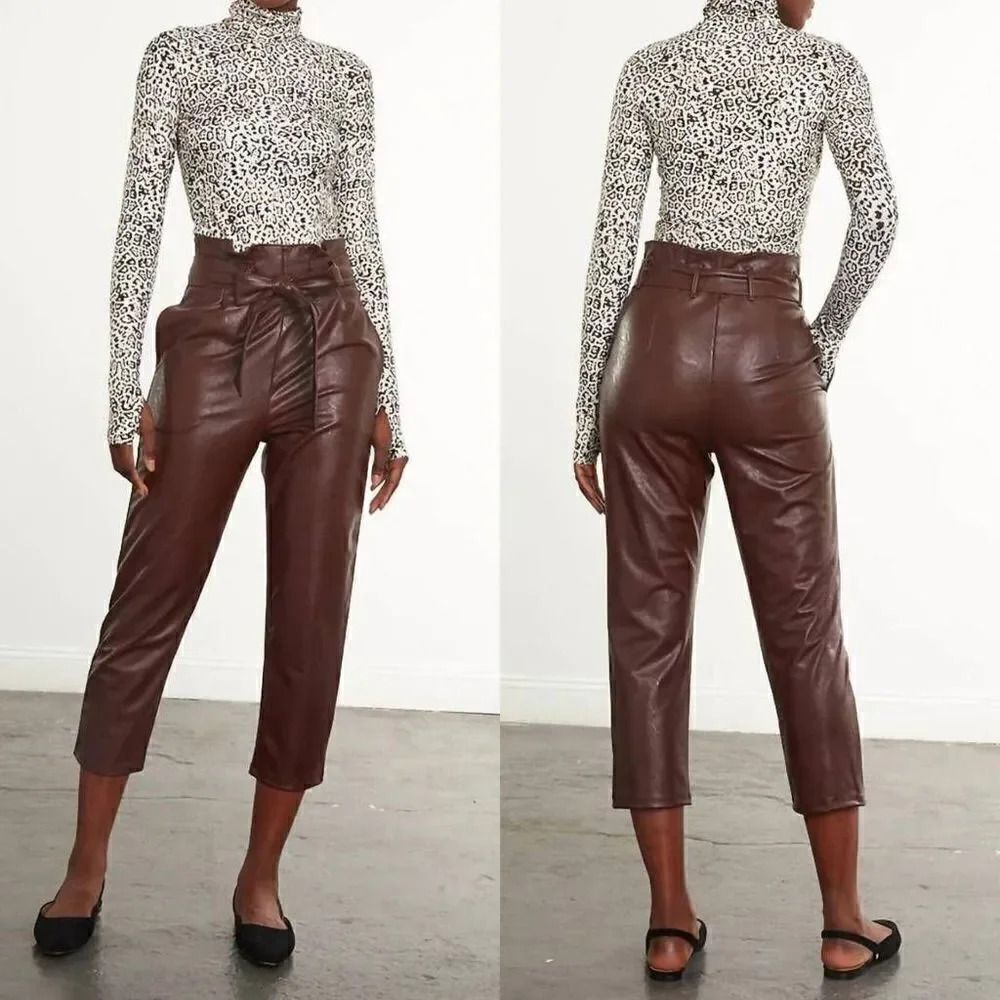 Commando - Faux Leather Paperbag Pants in Oxblood S